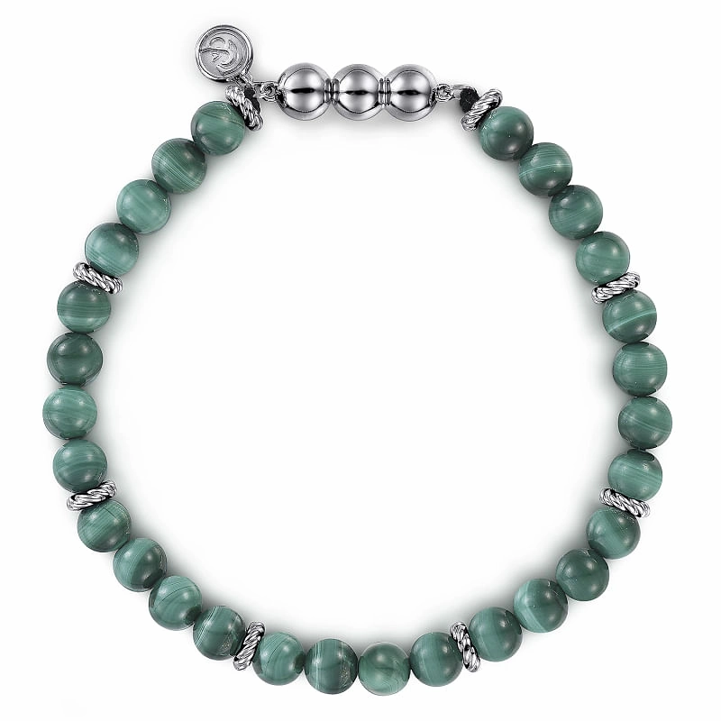 925 Sterling Silver and Malachite Beaded Bracelet Outdoor Set