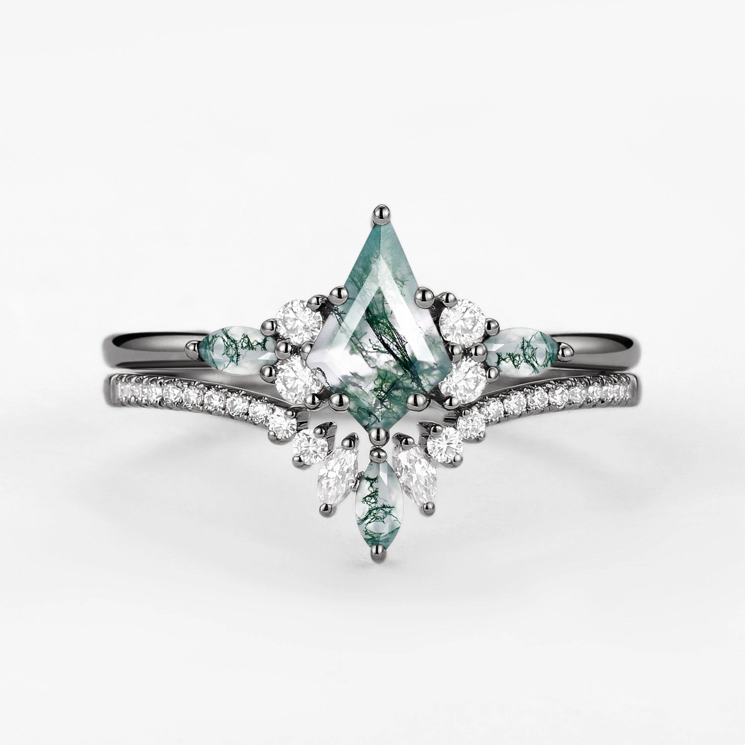 Black Gold Kite Cut Green Moss Agate Bridal Set 2pcs - Rebecca Soft Appeal Dressed Up Look