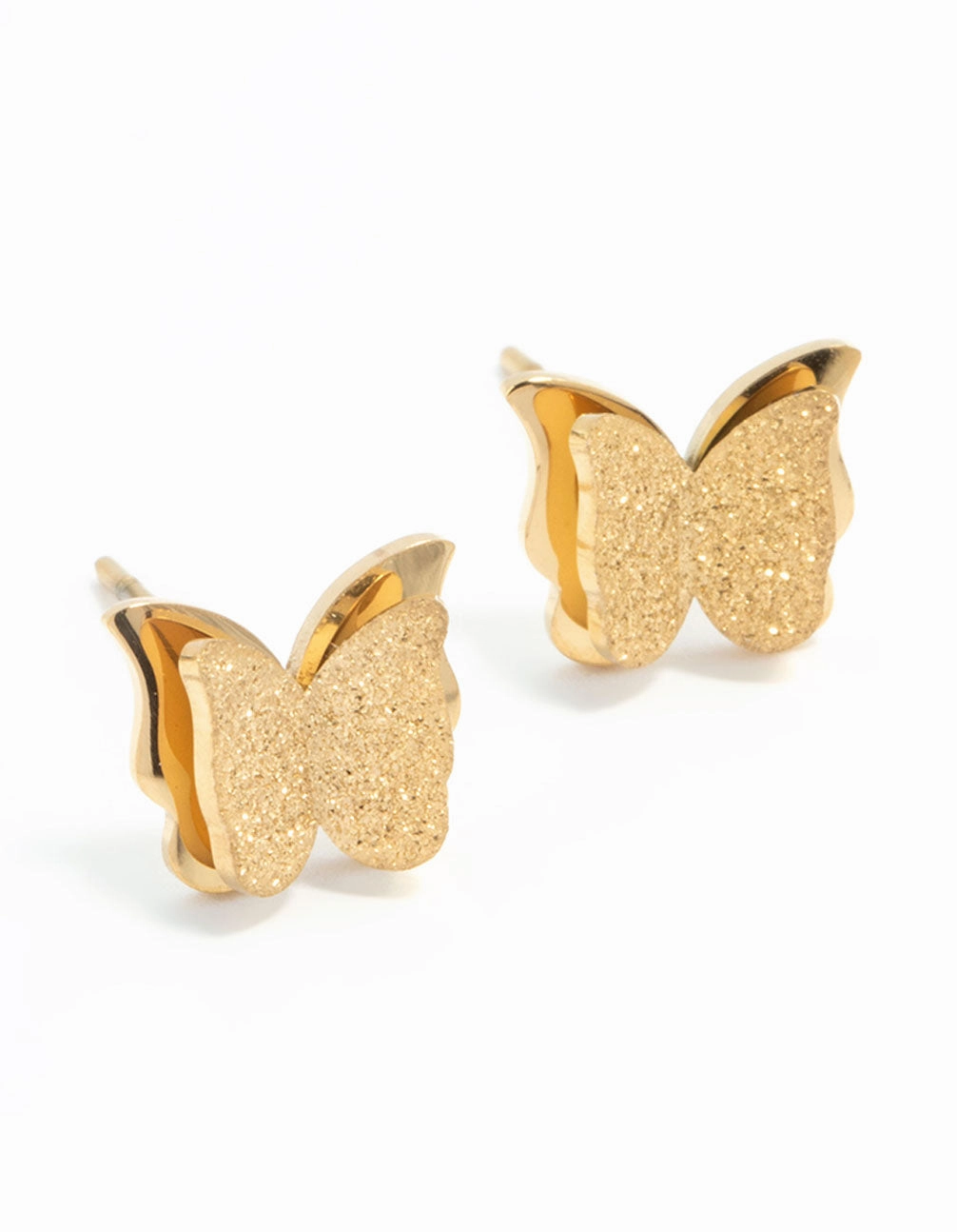Unique Design Chic Sparkle Waterproof Gold Plated Stainless Steel Butterfly Stud Earrings