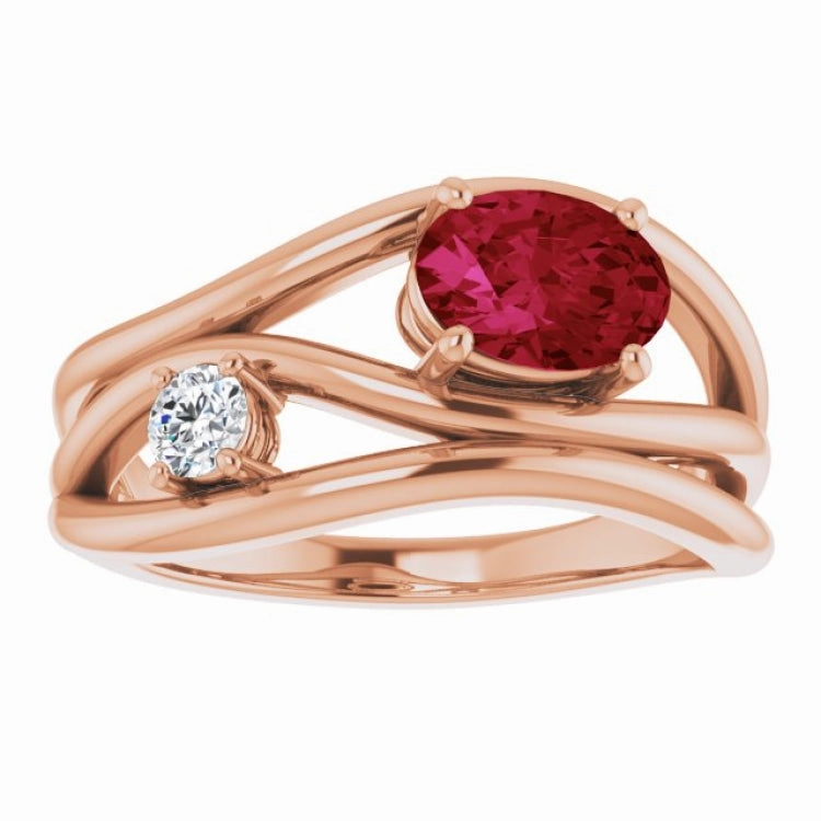 14K Rose Lab-Grown Ruby & 1/10 CTW Natural Diamond Ring high-end design