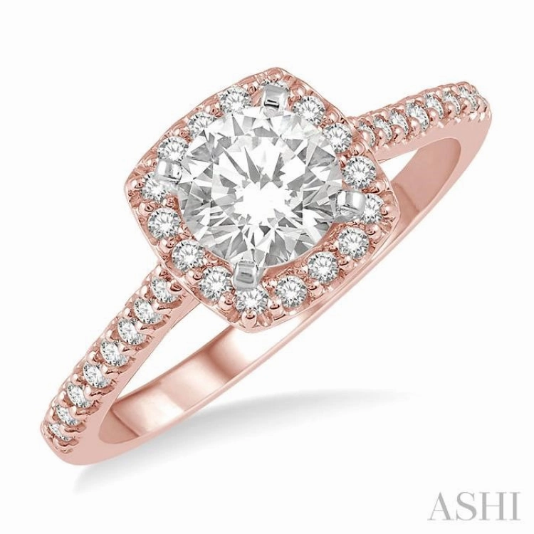 High-End Art Simple Memento 3/4 ctw Diamond Ladies Engagement Ring with 1/2 Ct Round Cut Center Stone in 14K Rose and White Gold