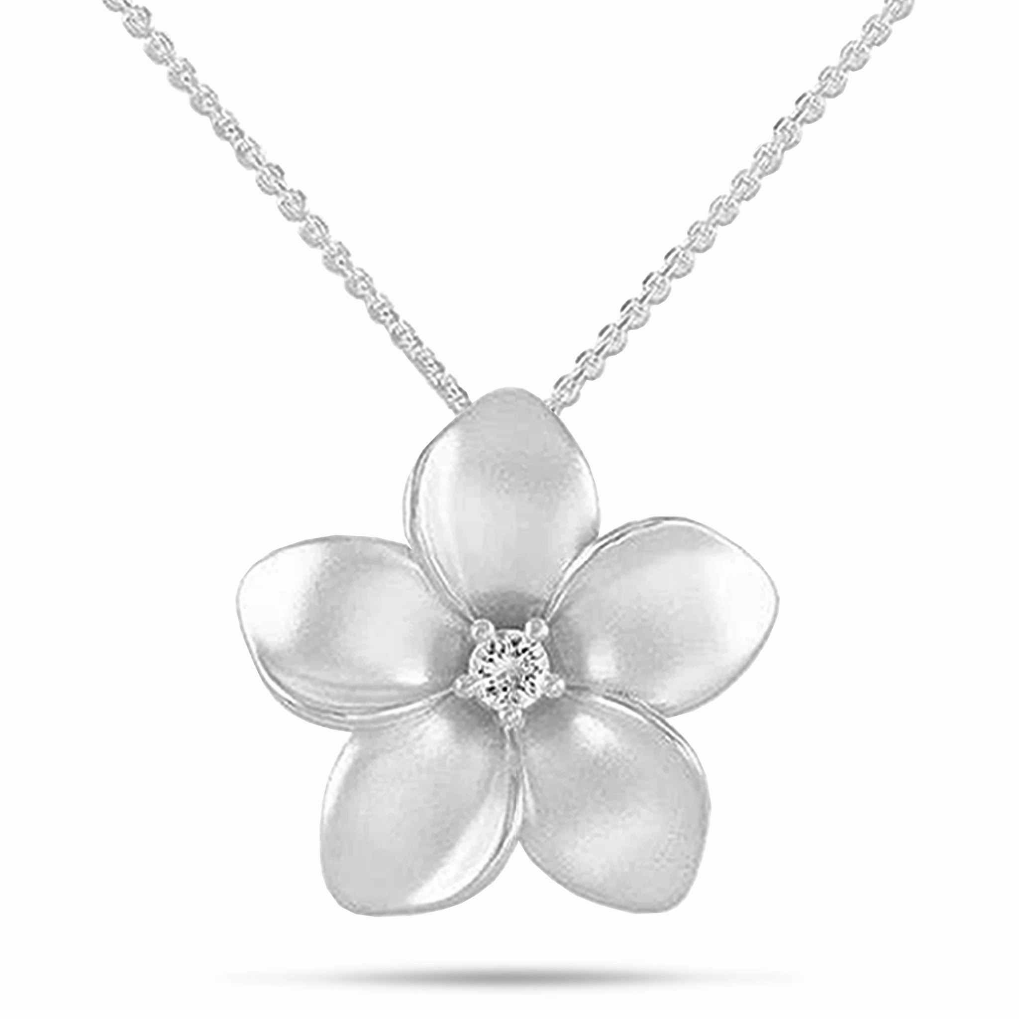 Elegant Pop Timeless Shine Jewelry 24" Adjustable Plumeria White Sapphire Necklace in Sterling Silver - 28mm