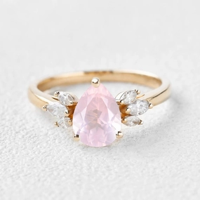 1.5ct Pear Shaped Rose Quartz Butterfly Cluster Ring Seasonal Favorite