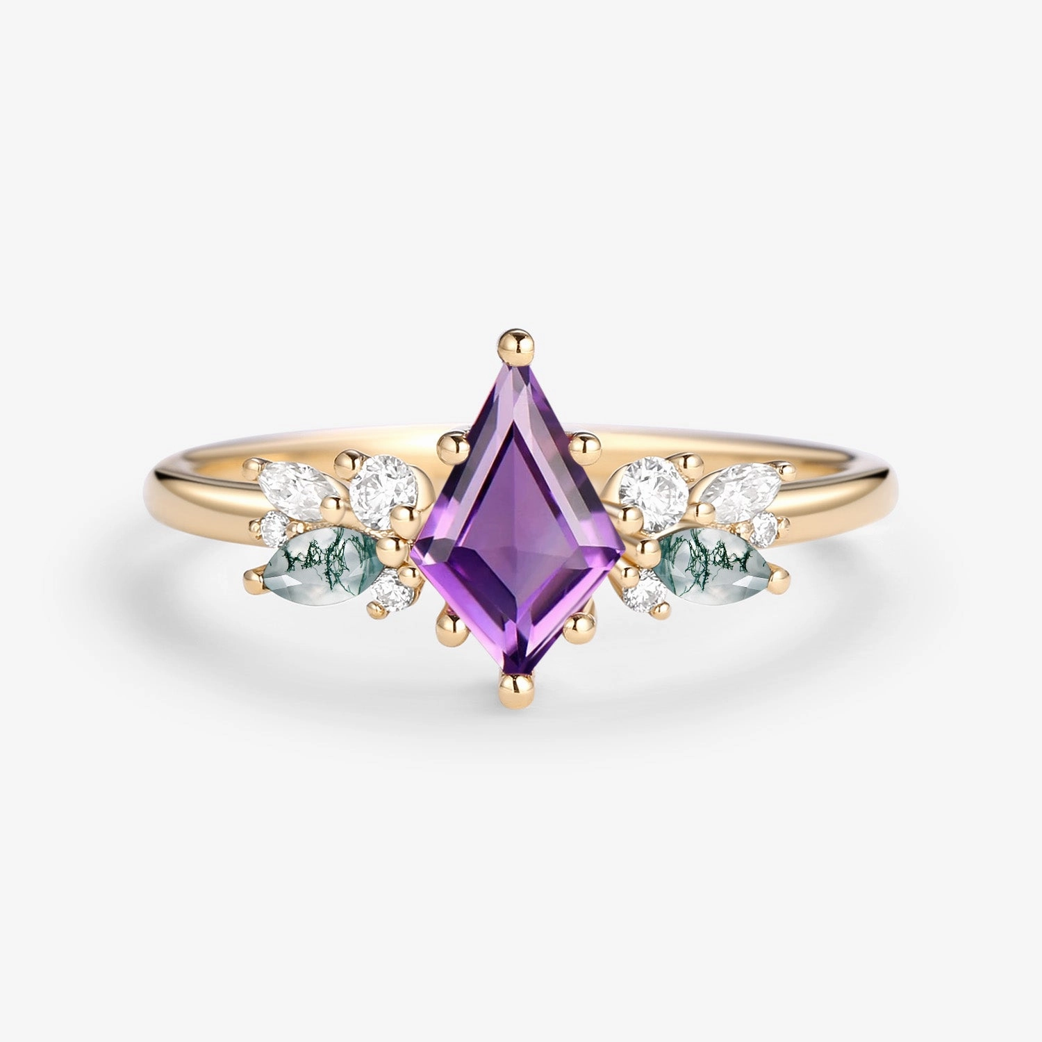 Amazing Jewelry Fantastic Art Amethyst & Moss Agate Rose Gold Engagement Ring