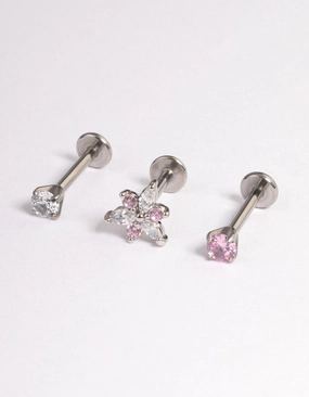 Classic Fashion Event Glow Surgical Steel Cubic Zirconia Marquise Flower Flat Back Pack