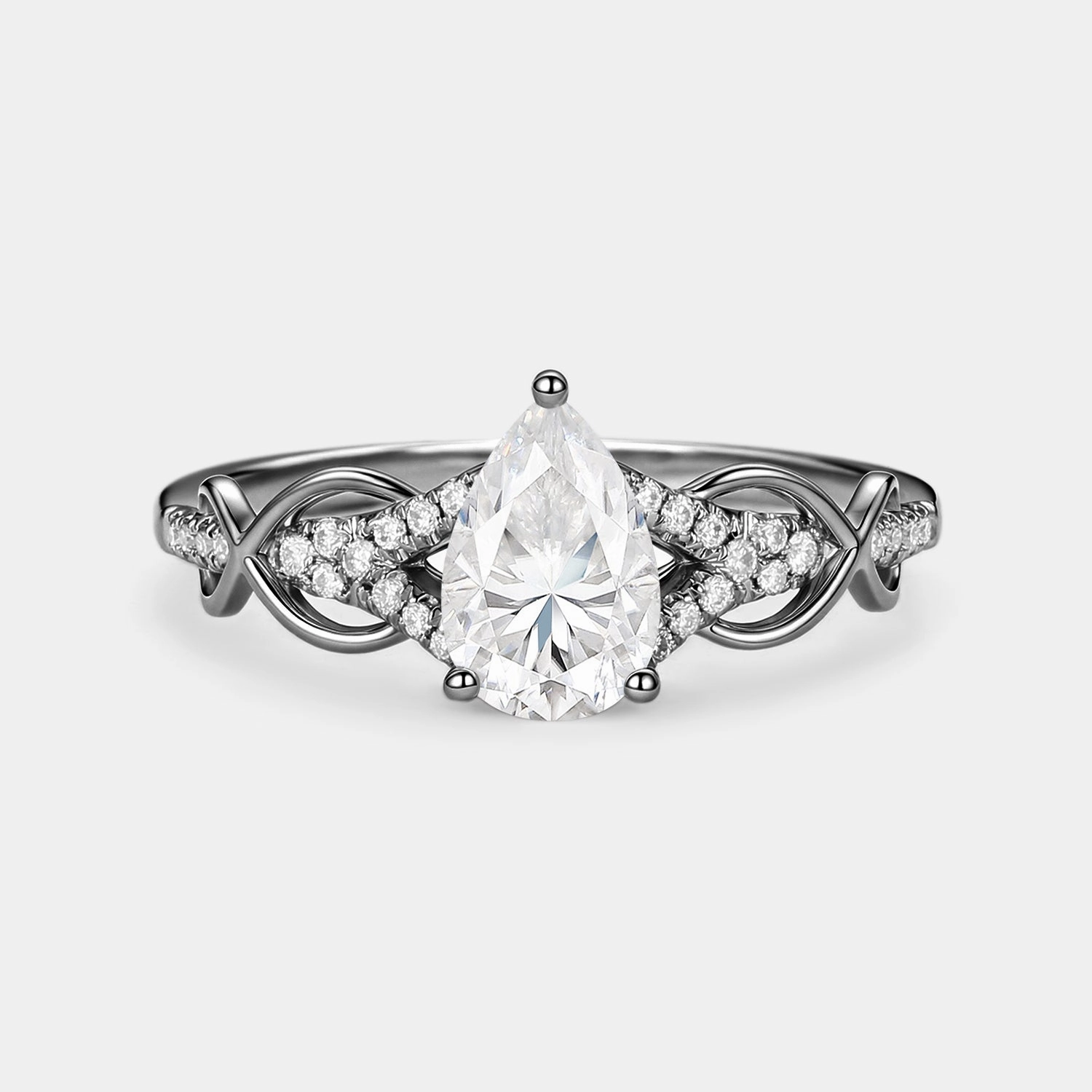 1.5ct Pear Cut Colorless Moissanite Antique Engagement Ring Fun Detail Lightweight Build