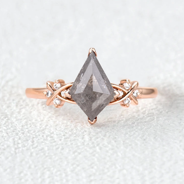 Sophisticated Pieces Rose Cut Salt and Pepper Diamonds Infinity Engagement Ring