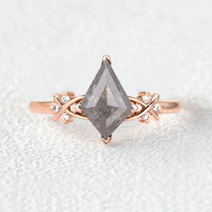 Rose Cut Salt and Pepper Diamonds Infinity Engagement Ring Eye-Catching Detail