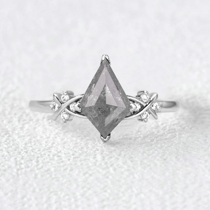 Rose Cut Salt and Pepper Diamonds Infinity Engagement Ring Stunning Detail Clean Vibe