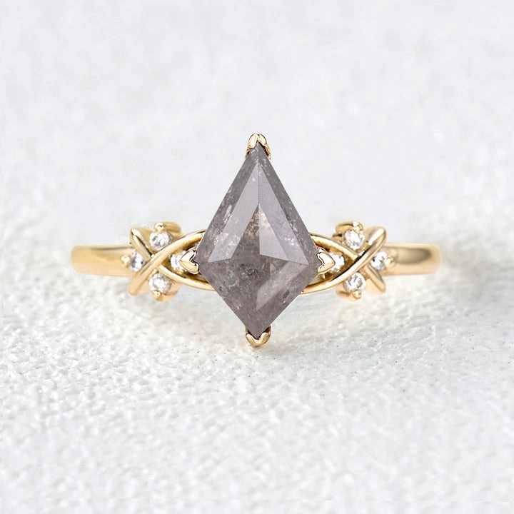 Rose Cut Salt and Pepper Diamonds Infinity Engagement Ring Gloss Edge Elegant Contour