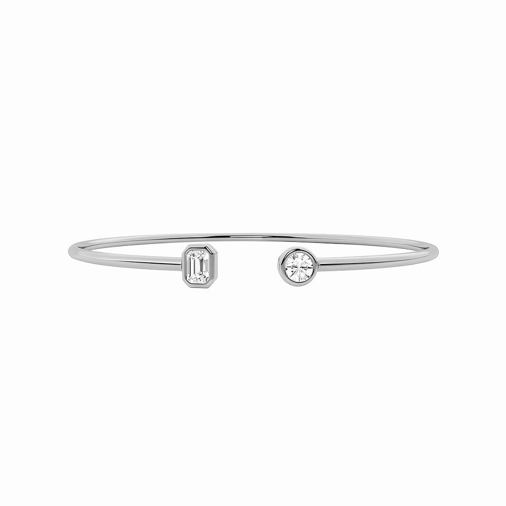 Round and Emerald Lab Grown Diamond Open Bangle Bracelet Timeless Accessory
