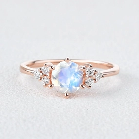 Quality Decoration Round Blue Moonstone & Moissanite Rose Gold Ring