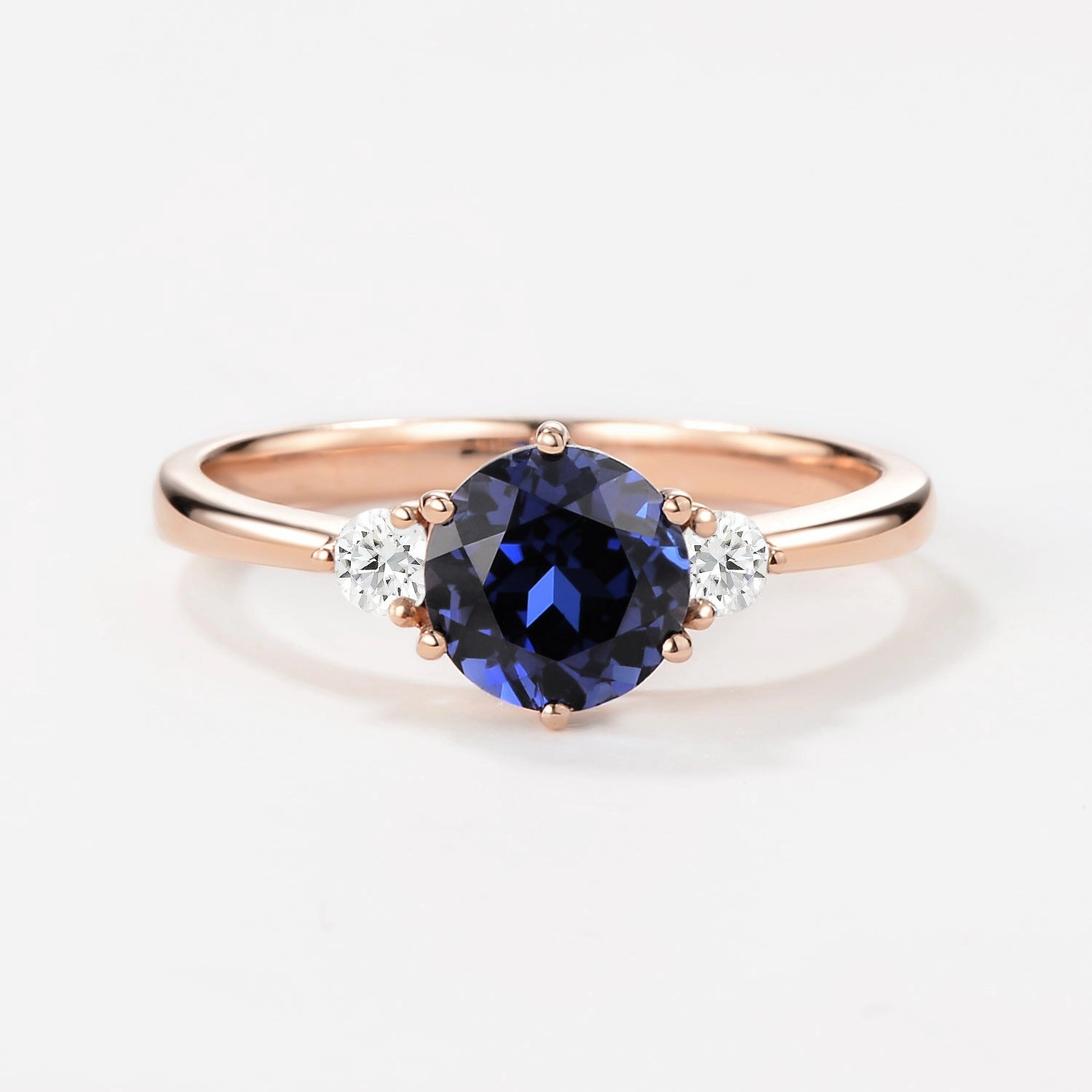 Round Cut Lab Sapphire Classic Three-stone Engagement Ring Premium Choice Experimental Design