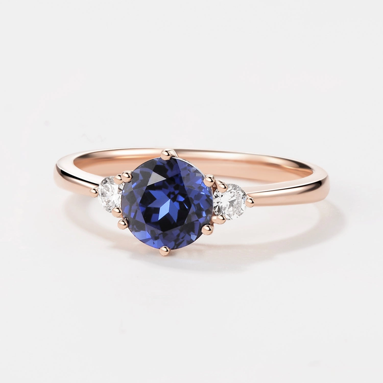 Round Cut Lab Sapphire Classic Three-stone Engagement Ring Elegant Craft