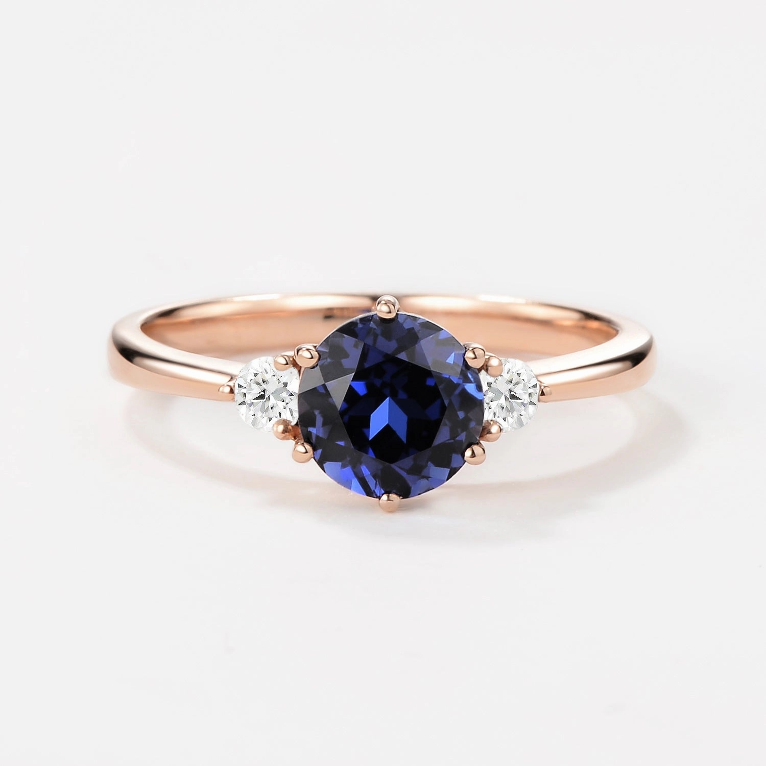 Round Cut Lab Sapphire Classic Three-stone Engagement Ring Bridesmaid Gift