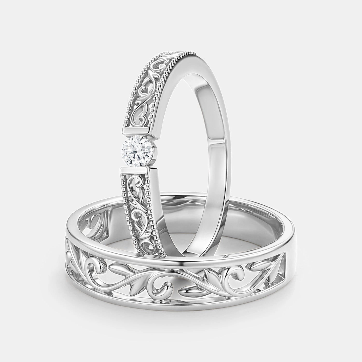 Simple Beauty Round Cut Moissanite Couple Ring Set 2pcs - Ashley