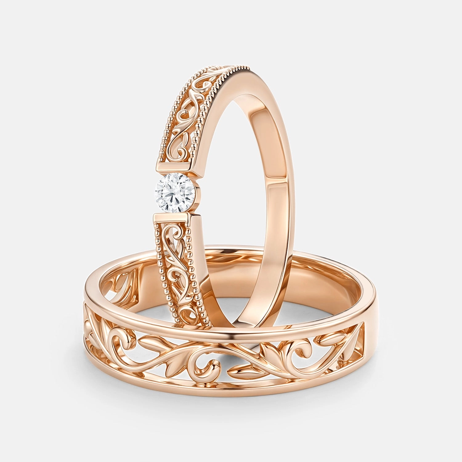 Round Cut Moissanite Couple Ring Set 2pcs - Ashley Dynamic Accent