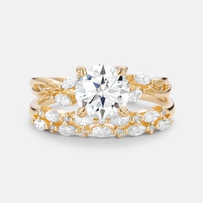 Unique Accessories Round Cut Moissanite Leafy Cluster Engagement Ring Set 2pcs