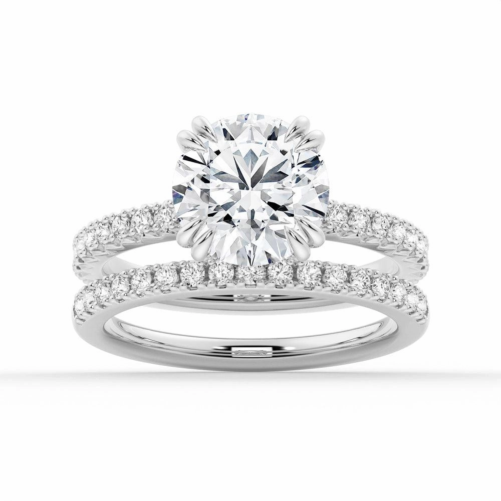Everyday Shine Round Cut Moissanite Ring Set with Matching Wedding Band