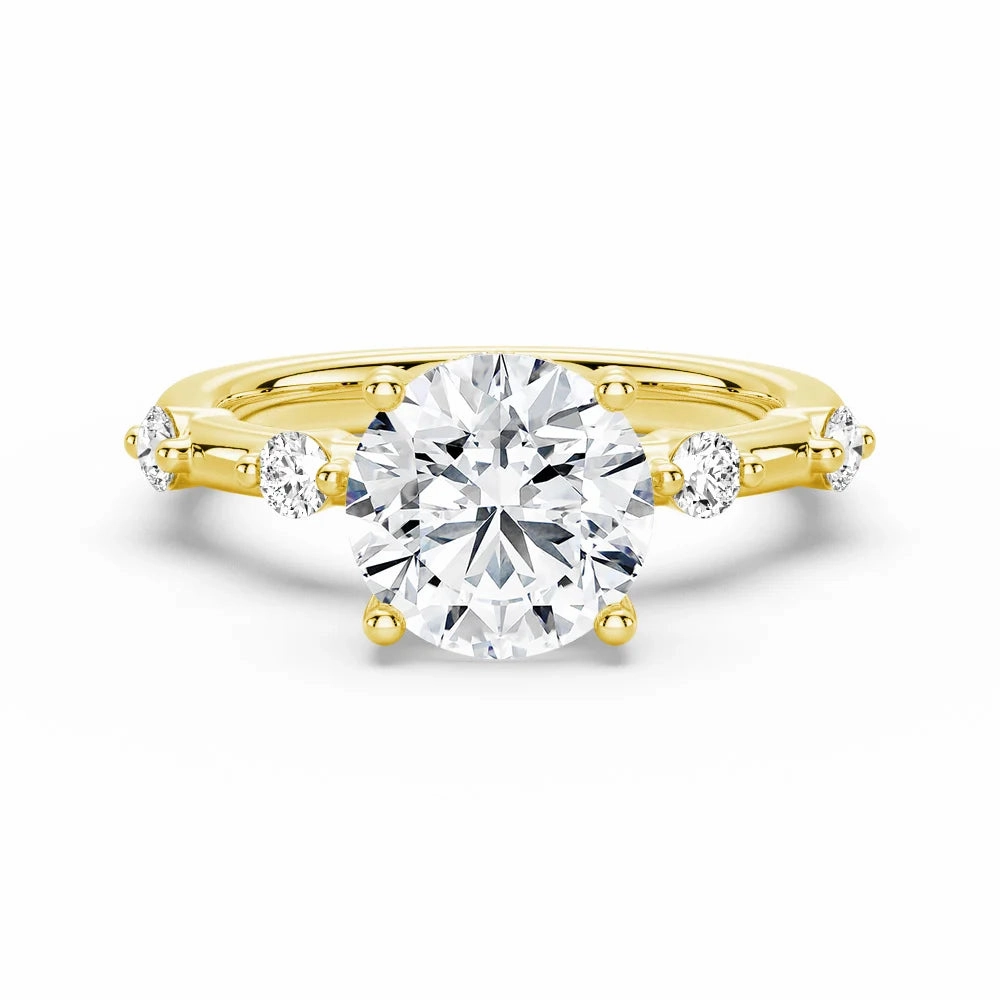 Signature Touch youth choice Round Cut Moissanite Ring with Diamond Spaced Band and Hidden Halo