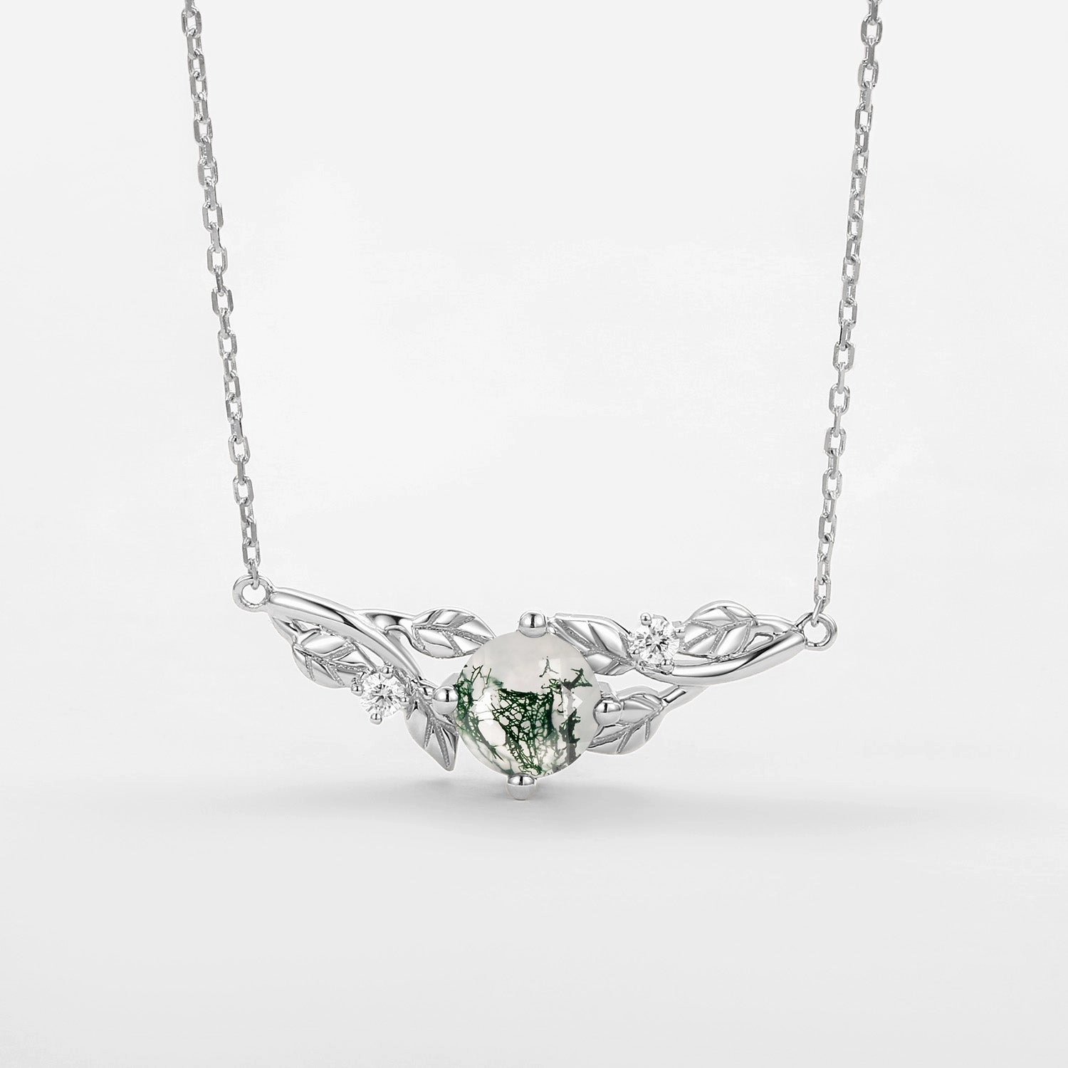 Round Cut Moss Agate Cute Leafy Necklace - Gardenia Polished Gift Regional Piece