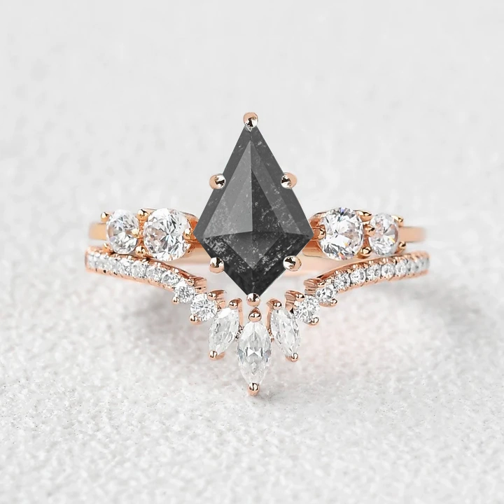 Salt & Pepper Diamonds Darker Ring Set 2pcs Dressy Mood