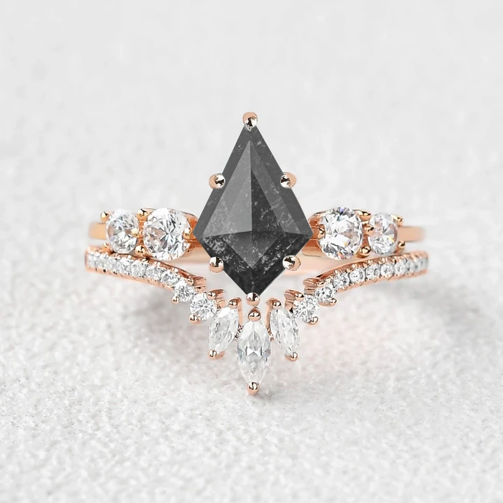 Salt & Pepper Diamonds Darker Ring Set 2pcs Expressive Highlight