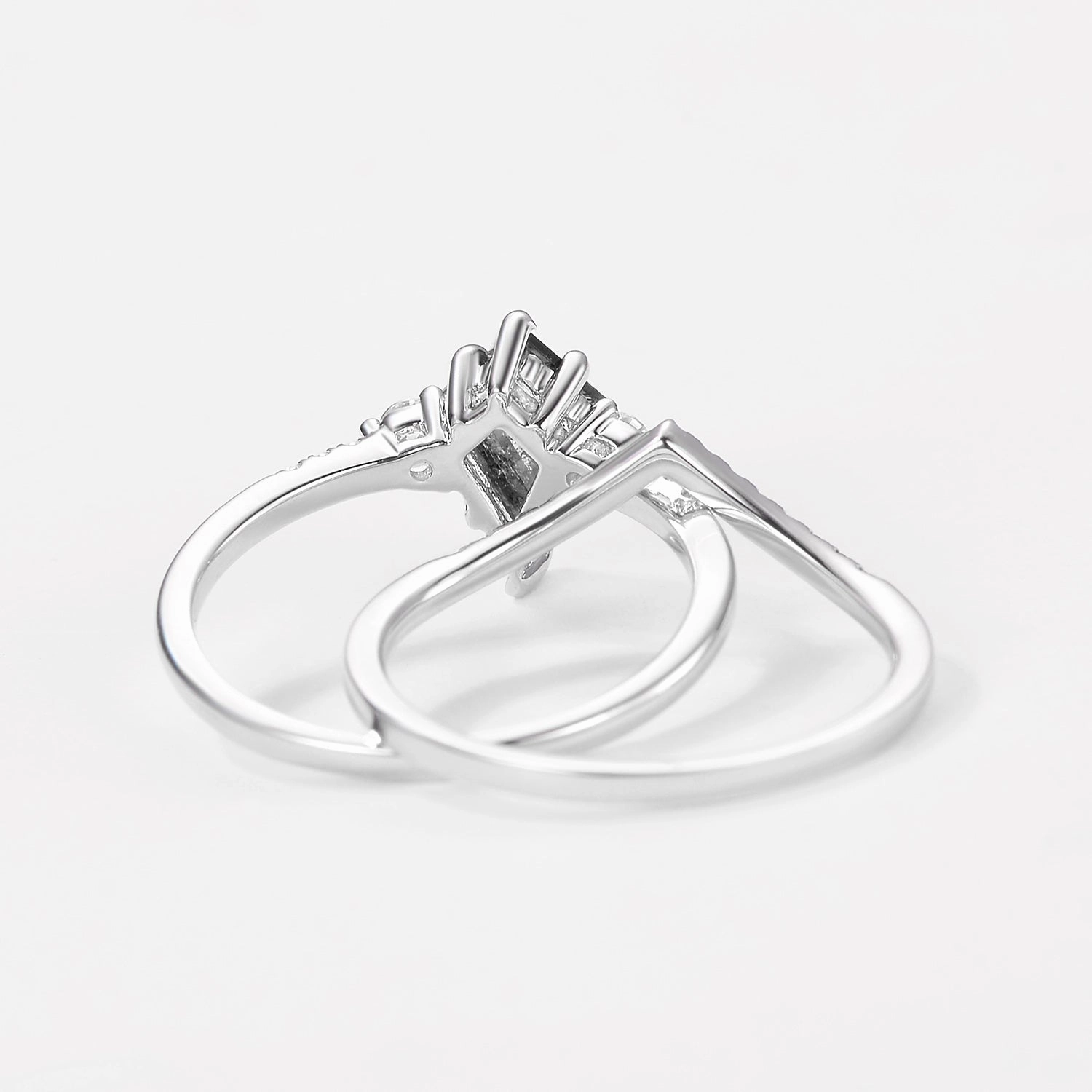 Body Positive Salt and Pepper Diamonds & Black Moissanite Engagement Ring Set 2pcs