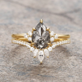 Salt and Pepper Diamonds Engagement Ring Sets 2pcs - Lydia Finest Style