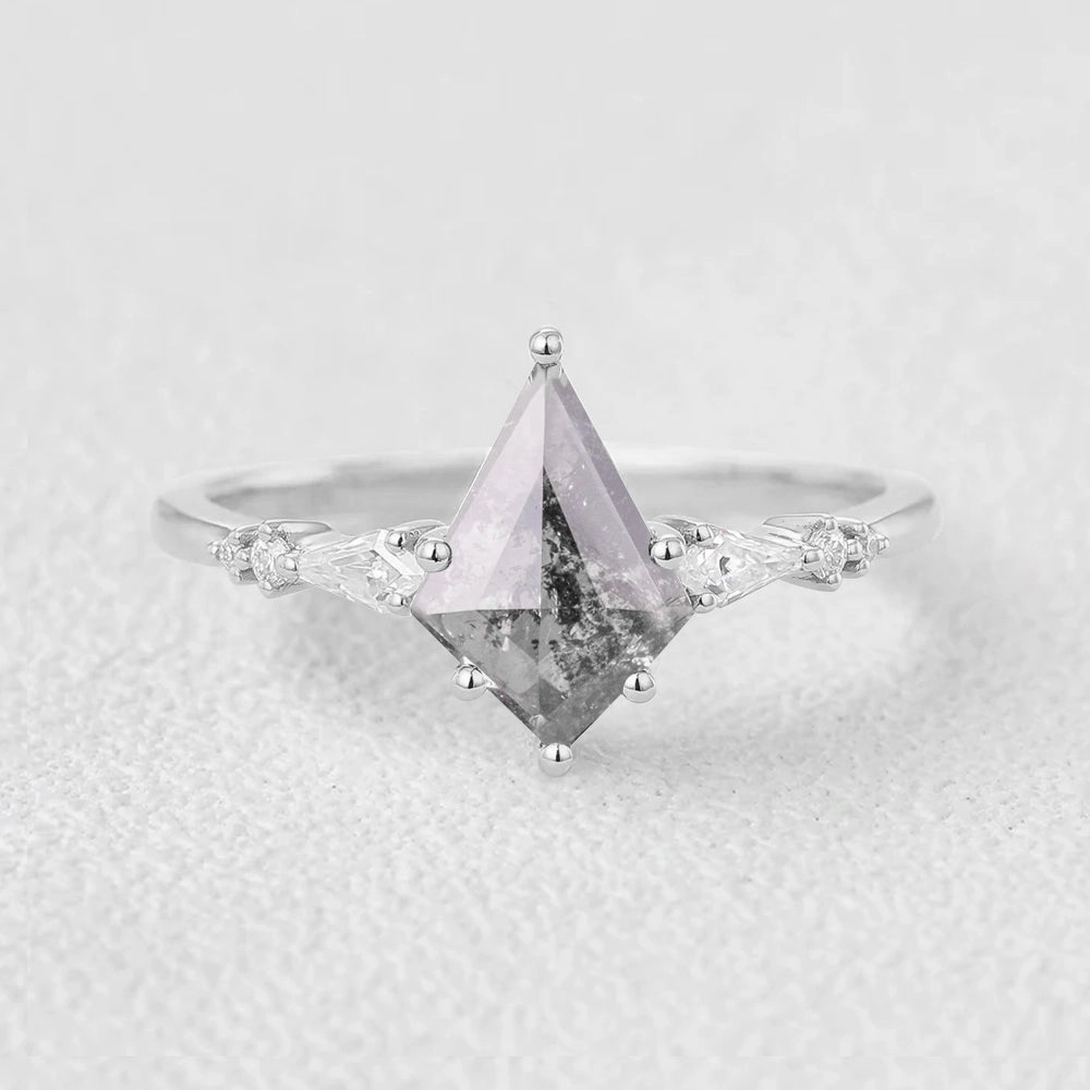 Wonderful Adornment Artistic Item Salt and Pepper Diamonds Kite Cut Engagement Ring