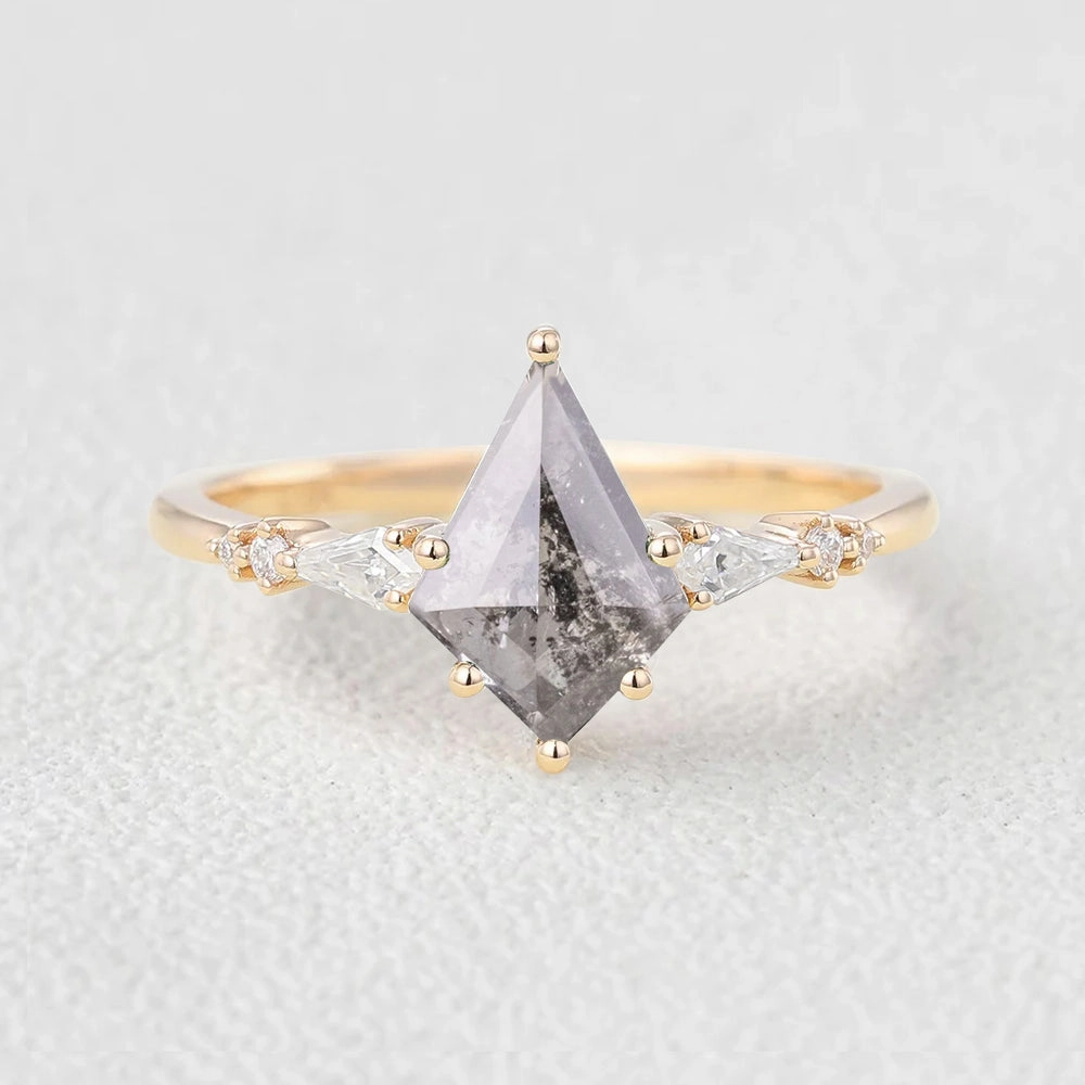 Salt and Pepper Diamonds Kite Cut Engagement Ring Handmade pieces Sophisticated Glam