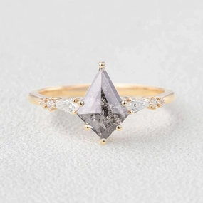 Salt and Pepper Diamonds Kite Cut Engagement Ring Handmade pieces Sophisticated Glam
