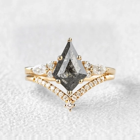 Sophisticated Embellishments Salt and Pepper Diamonds Kite Six-Prong Ring Set 2pcs