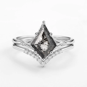 Salt and Pepper Diamonds Solid Gold Engagement Ring Set 2pcs Timeless Wardrobe