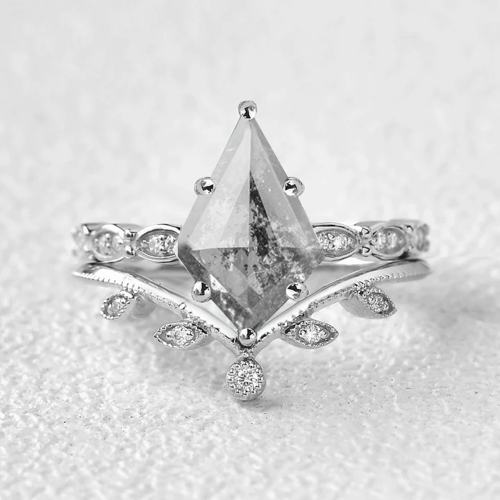 All Occasions Formal Occasion Salt and Pepper Diamonds Vintage Engagement Ring Set 2pcs