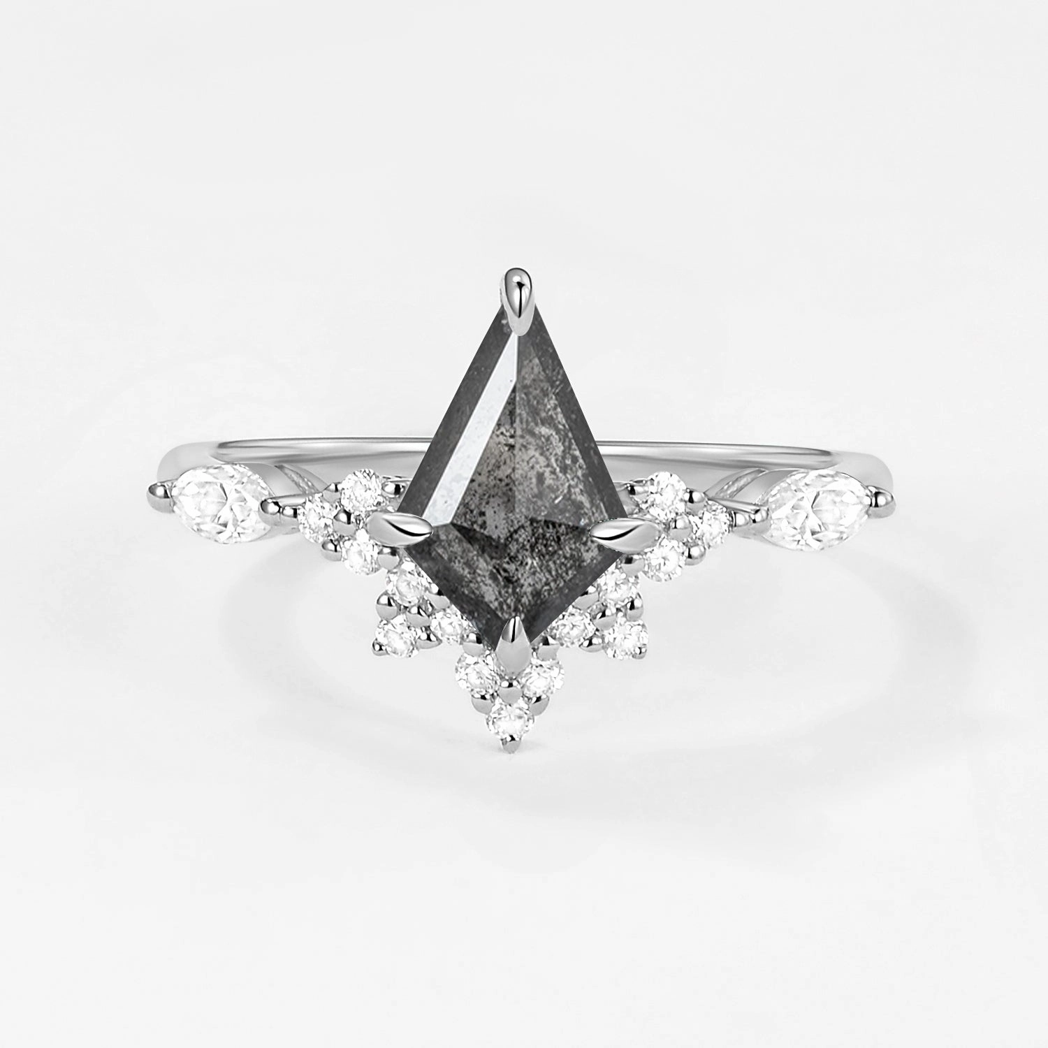 Salt and Pepper Diamonds White Gold Stacking Engagement Ring Modern Chic Radiant Jewelry Shine