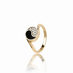 Yin Yang Black Coral Ring in Gold with Diamonds - 10mm Understated Shine Captivating Form