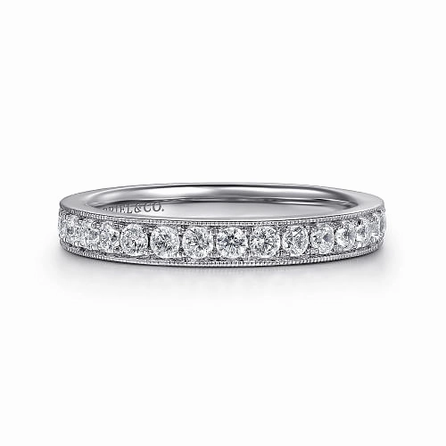 Padua - 14K White Gold Micro Pave Channel Diamond Wedding Band with Milgrain - 0.5ct Statement Fit Trendy Touch
