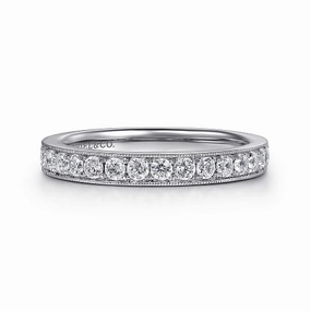 Padua - 14K White Gold Micro Pave Channel Diamond Wedding Band with Milgrain - 0.5ct Statement Fit Trendy Touch