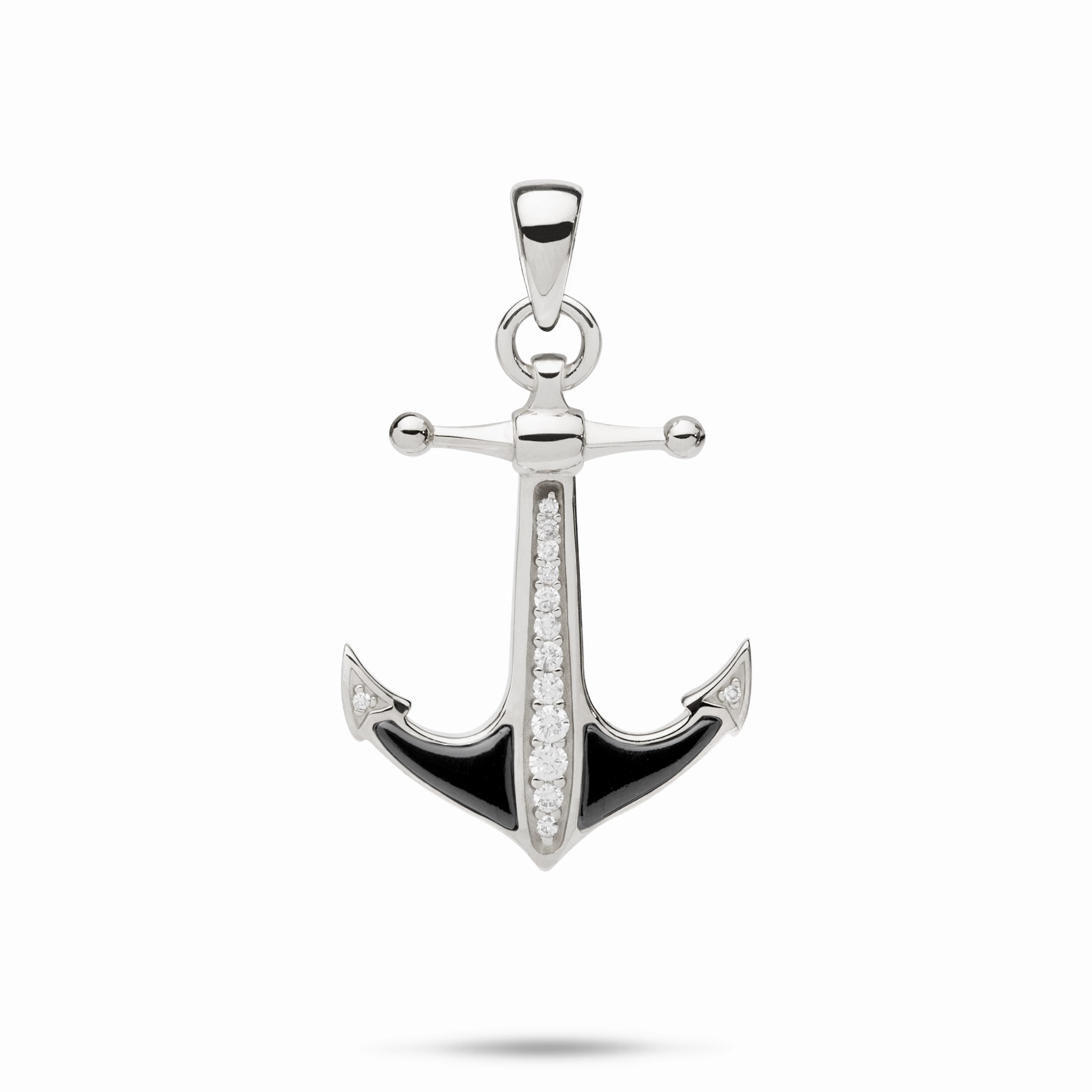 Sealife Anchor Black Coral Pendant in White Gold with Diamonds - 28mm Event Glow Cool Fit