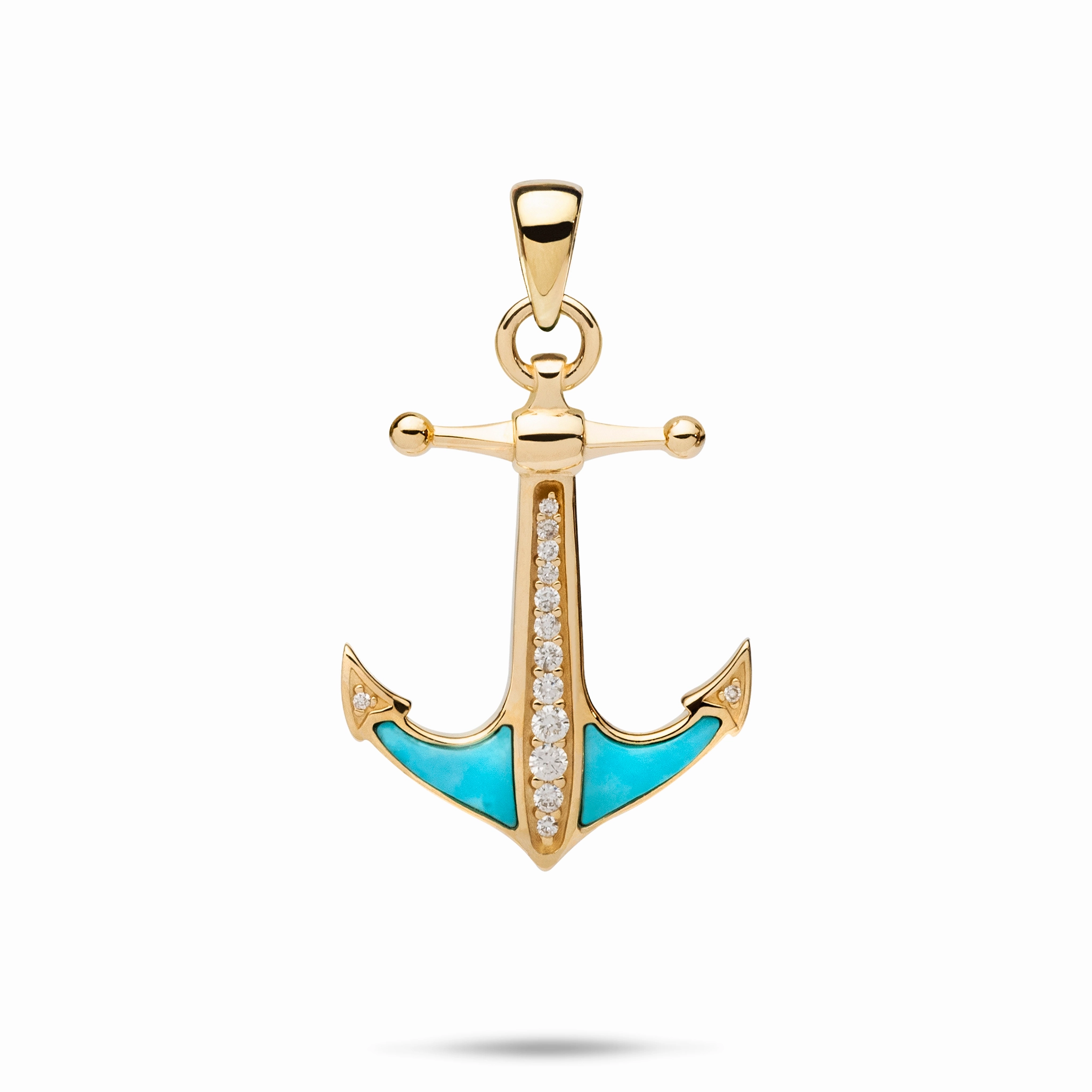 Sealife Anchor Turquoise Pendant in Gold with Diamonds - 28mm Breezy Style