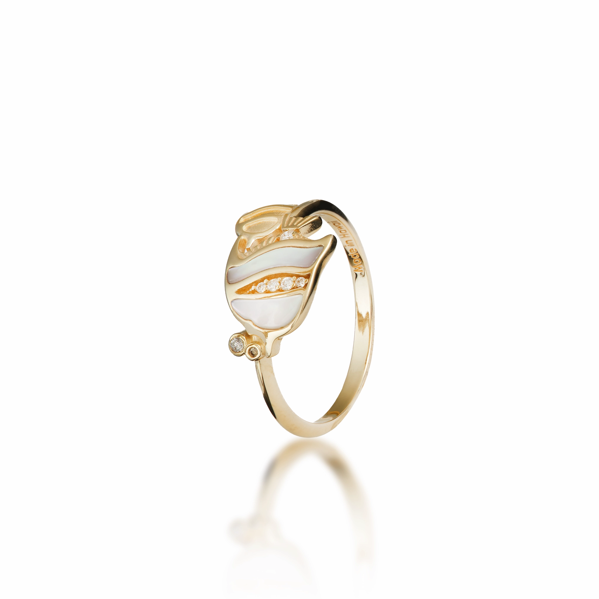 Sealife Angelfish Mother of Pearl Ring in Gold with Diamonds - 12mm Casual Elegance