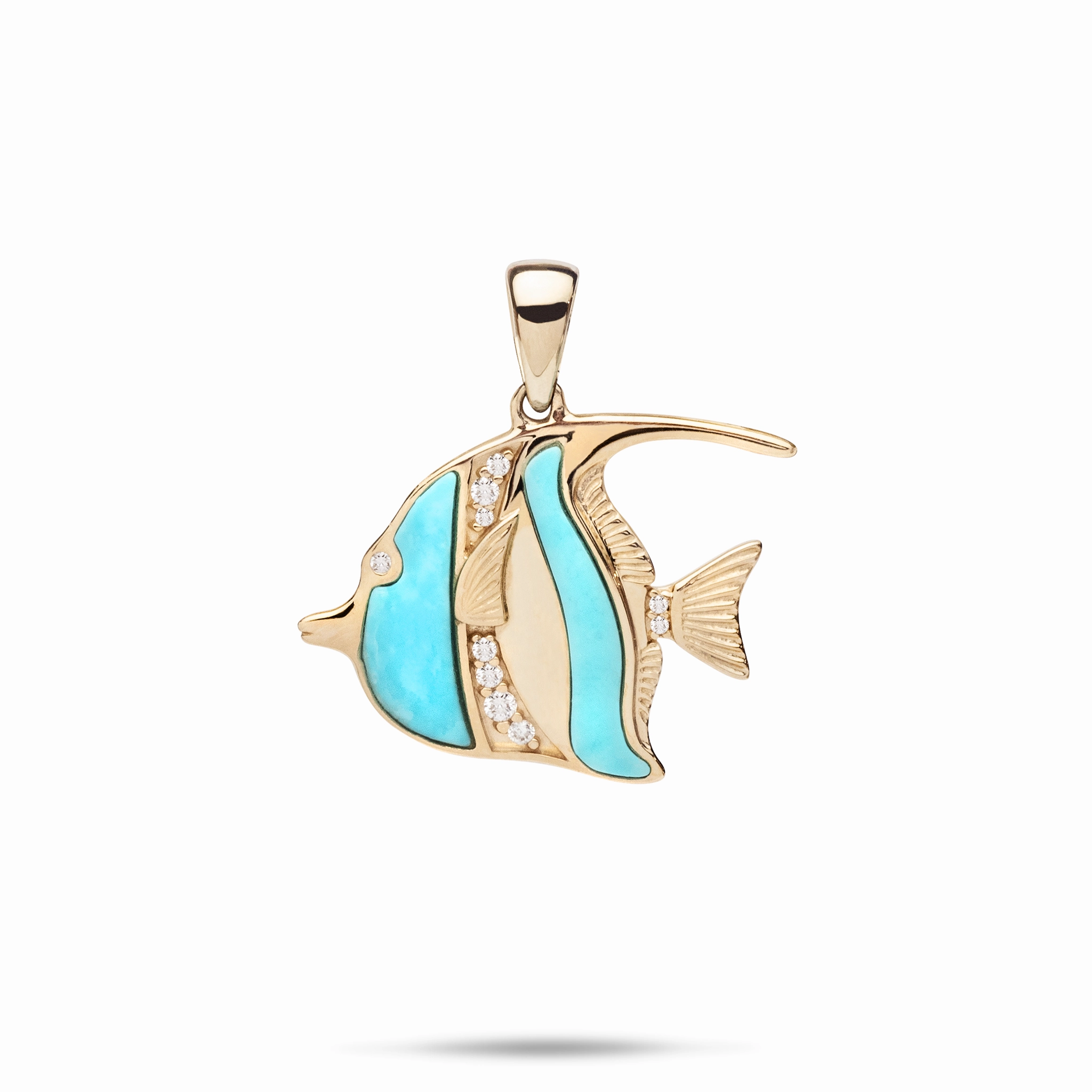 Contemporary Highlight Cozy Look Sealife Angelfish Turquoise Pendant in Gold with Diamonds - 23mm