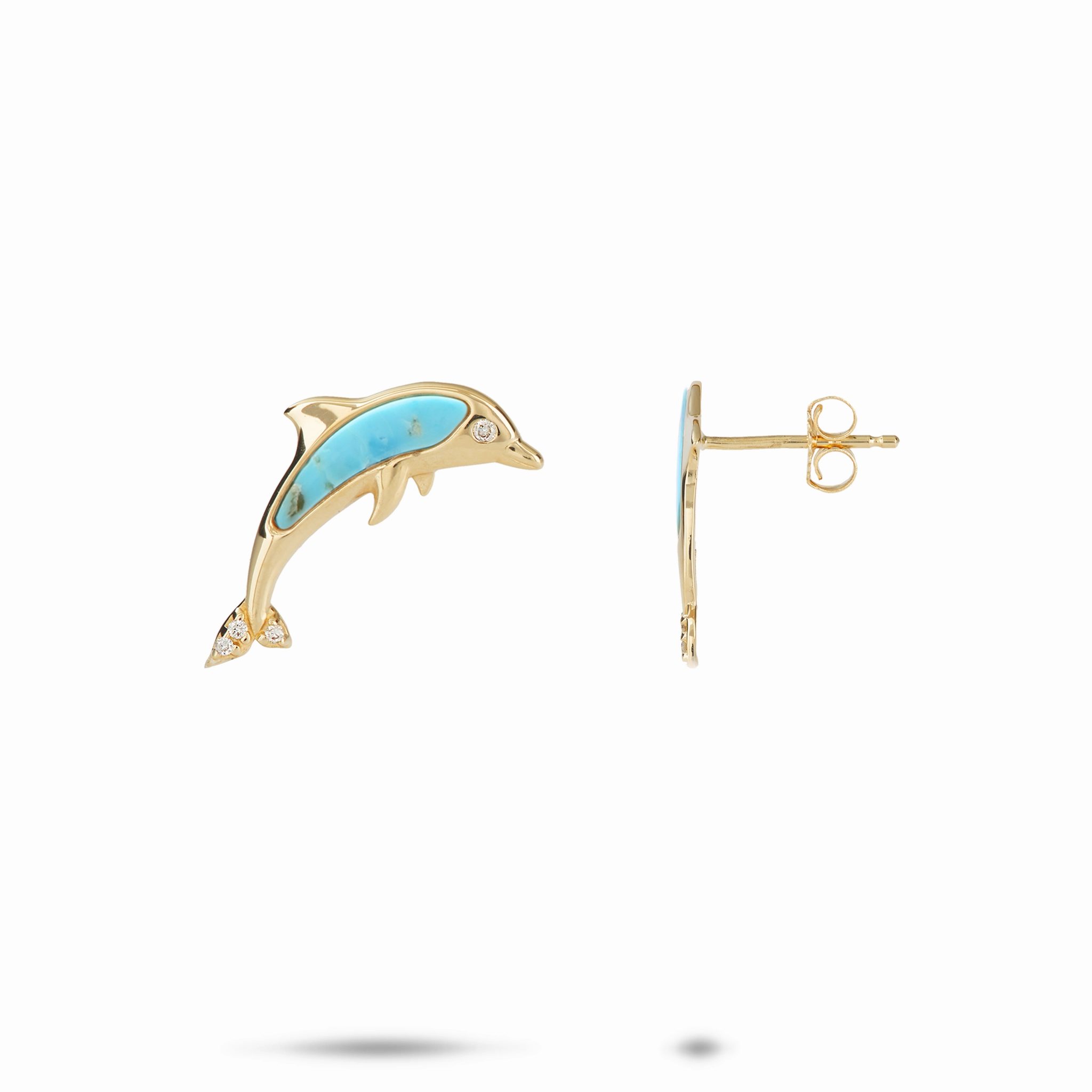 Sealife Dolphin Turquoise Earrings in Gold with Diamonds Premium Finish