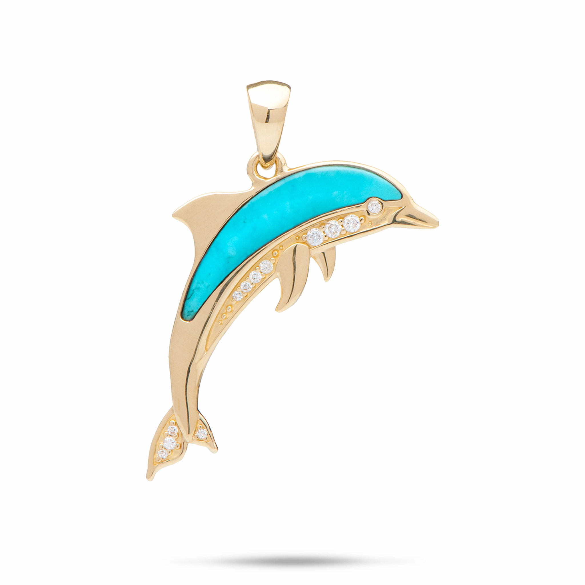 Dynamic Form Chic Accessory Sealife Dolphin Turquoise Pendant in Gold with Diamonds - 29mm