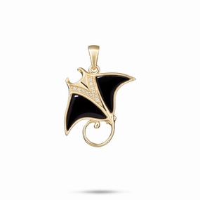 Fashion Craft Sealife Manta Ray Black Coral Pendant in Gold with Diamonds - 21mm