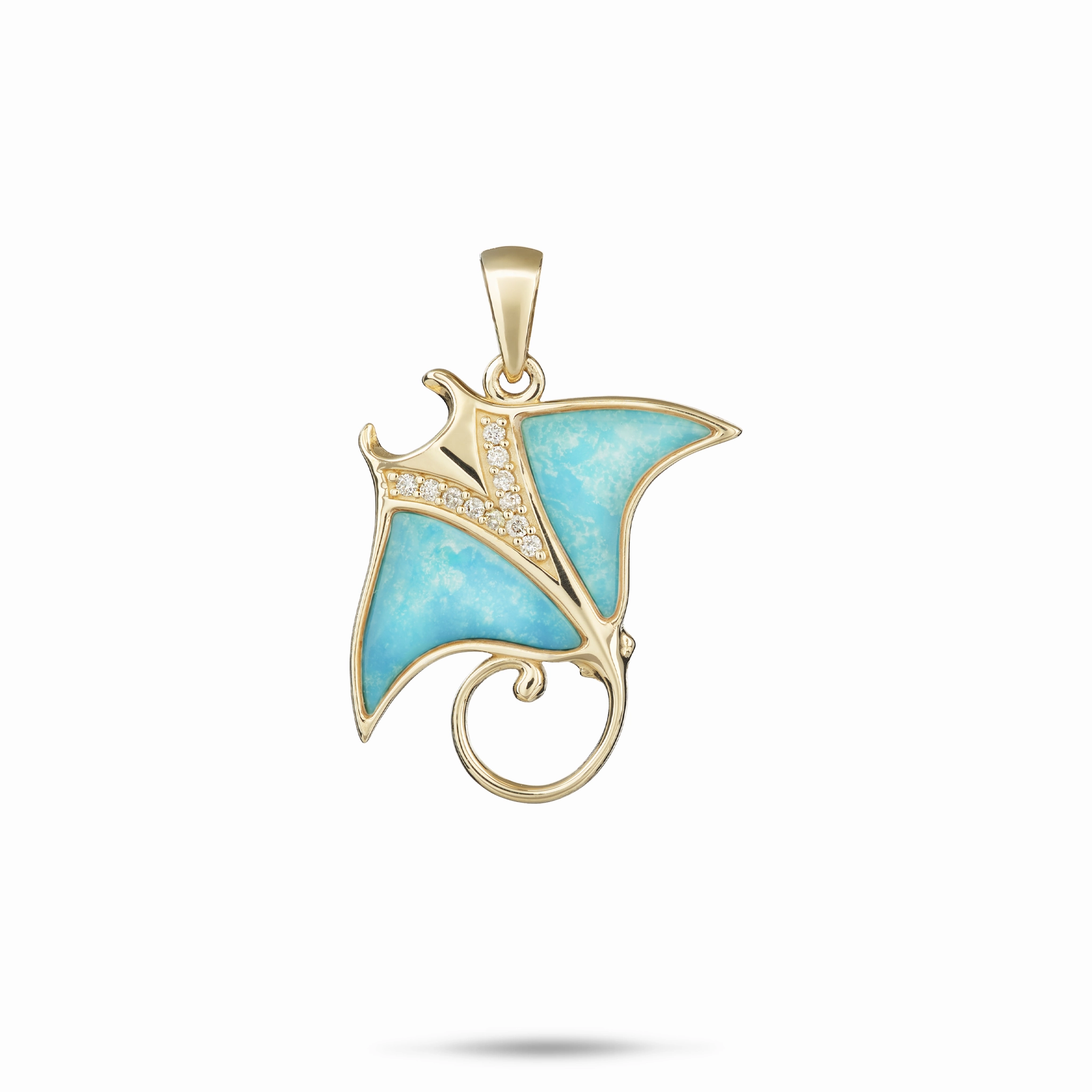 Trendy Fit Luxury Layer Sealife Manta Ray Turquoise Pendant in Gold with Diamonds - 21mm