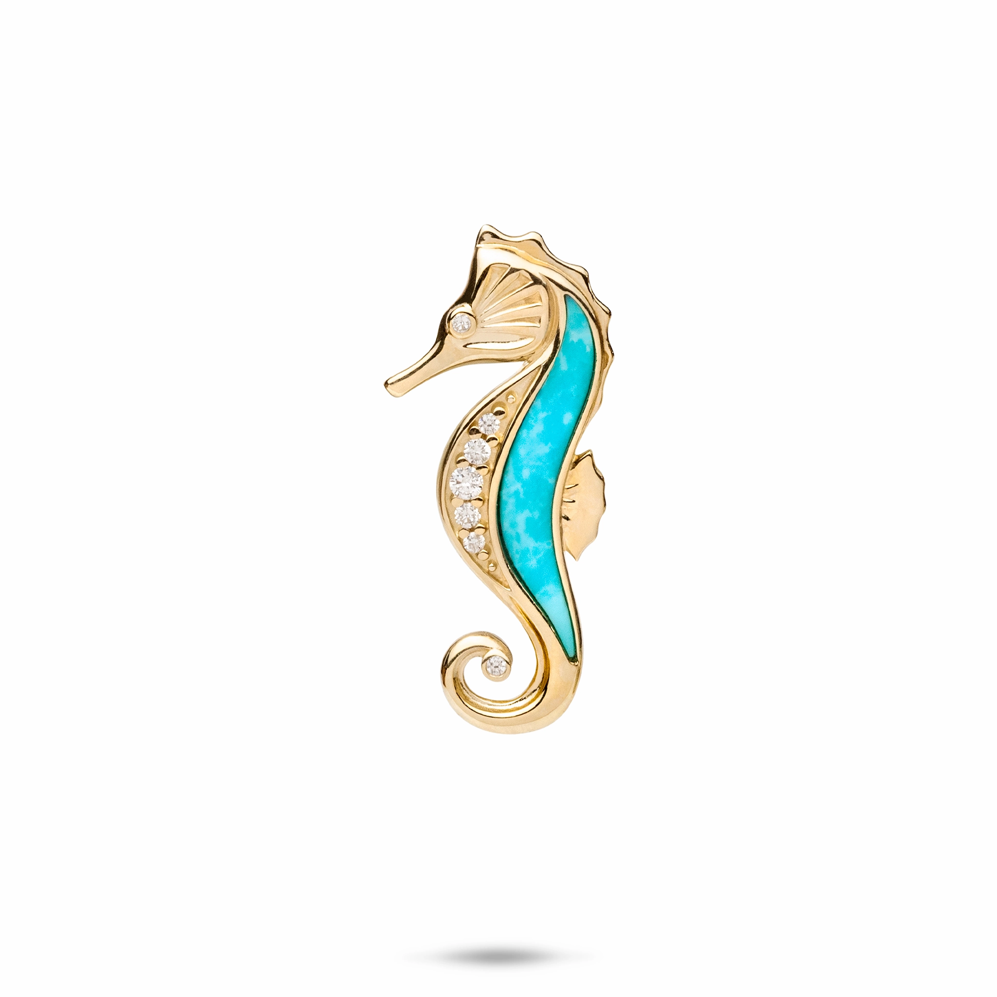 Shining Design Sealife Seahorse Turquoise Pendant in Gold with Diamonds - 27mm
