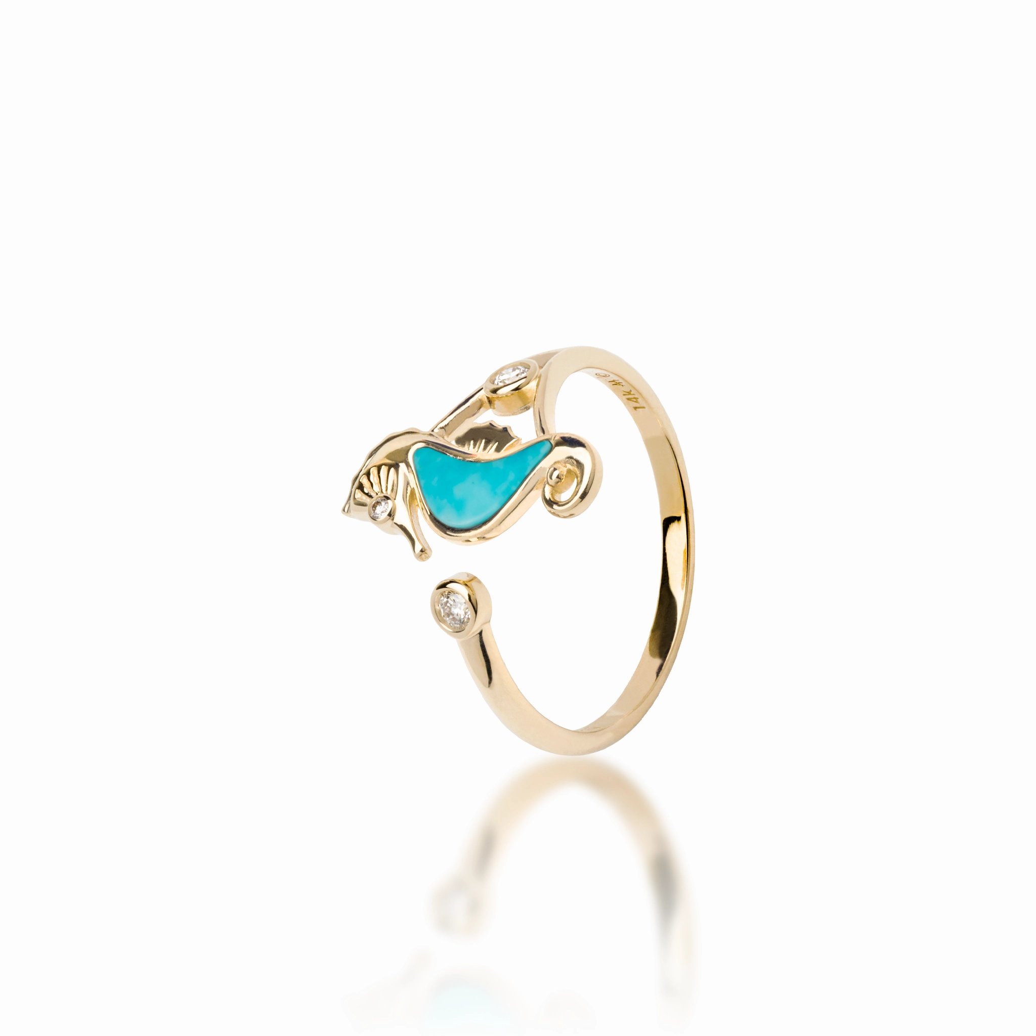 Sealife Seahorse Turquoise Ring in Gold with Diamonds - 15mm Everyday Mood