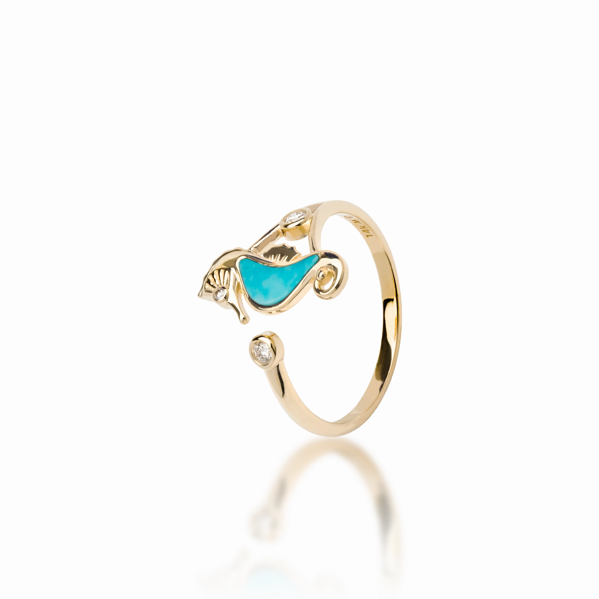 Sophisticated Shape Sealife Seahorse Turquoise Ring in Gold with Diamonds - 15mm